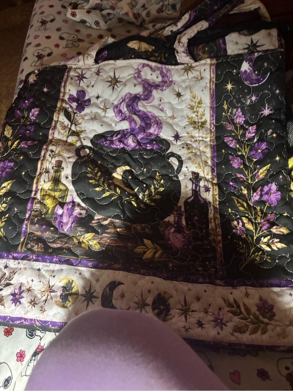 Mystic Cauldron Quilted Tote- Purple and Black zip top 16 x 15 brand new
